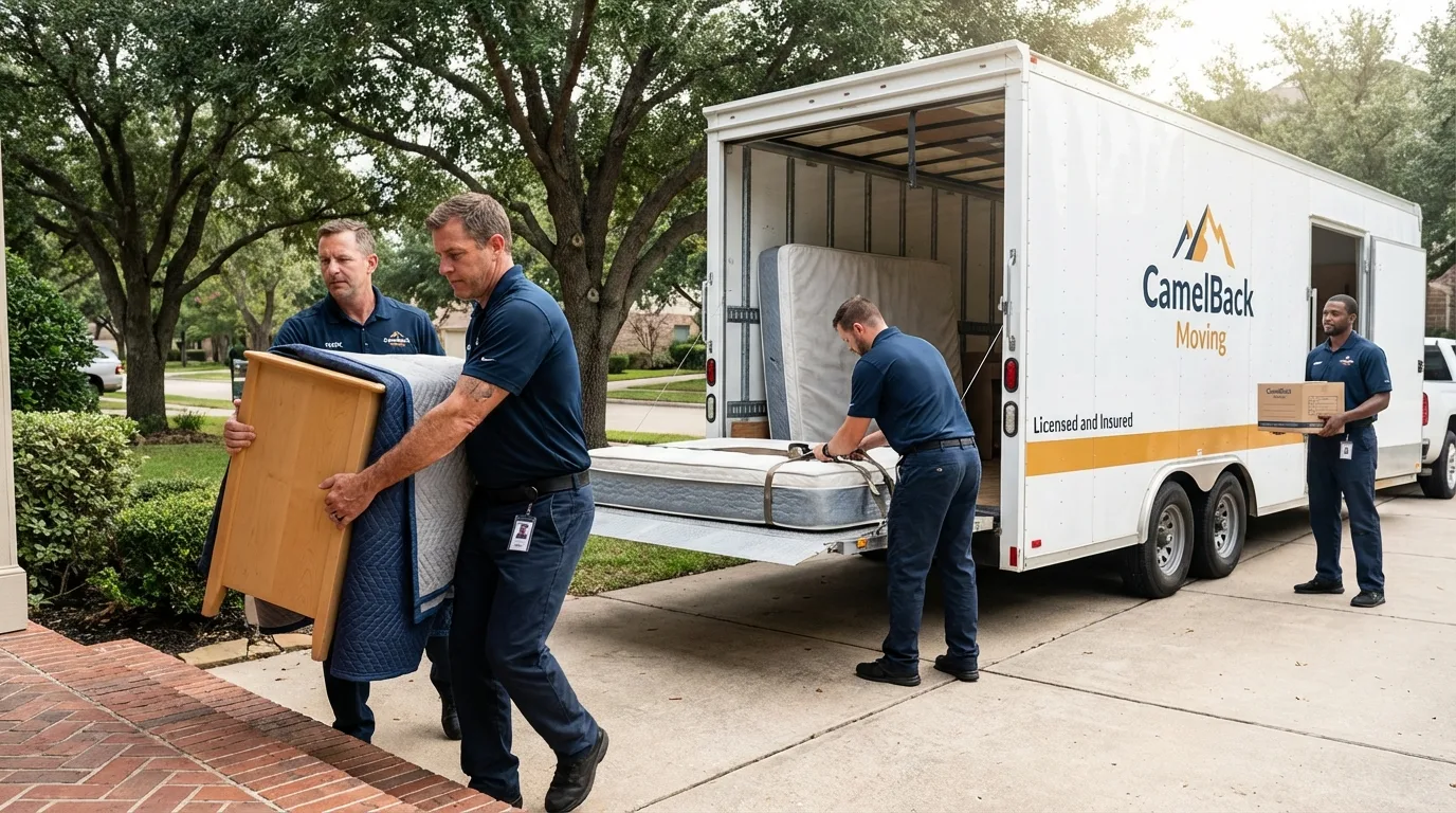 Crew loading residential truck for cross-state move from Walnut Ridge, AR