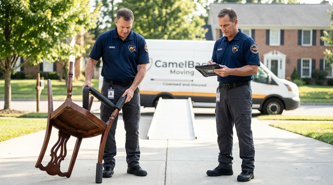 Movers inspecting furniture for damage prevention before loading in Walnut Ridge, AR